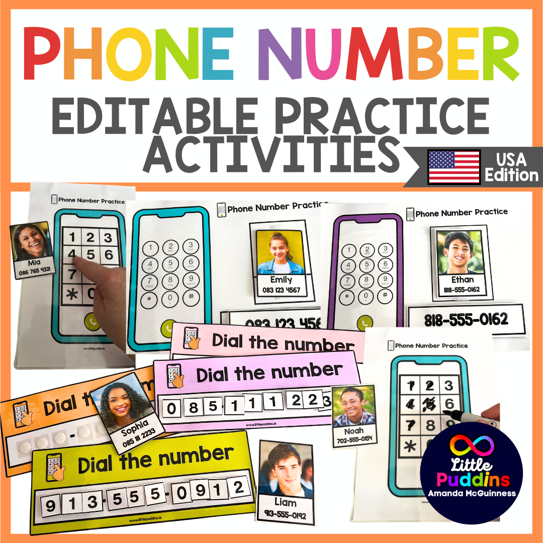 Autism Phone Number Practice Bumper Set for Life Skills Safety American Numbers