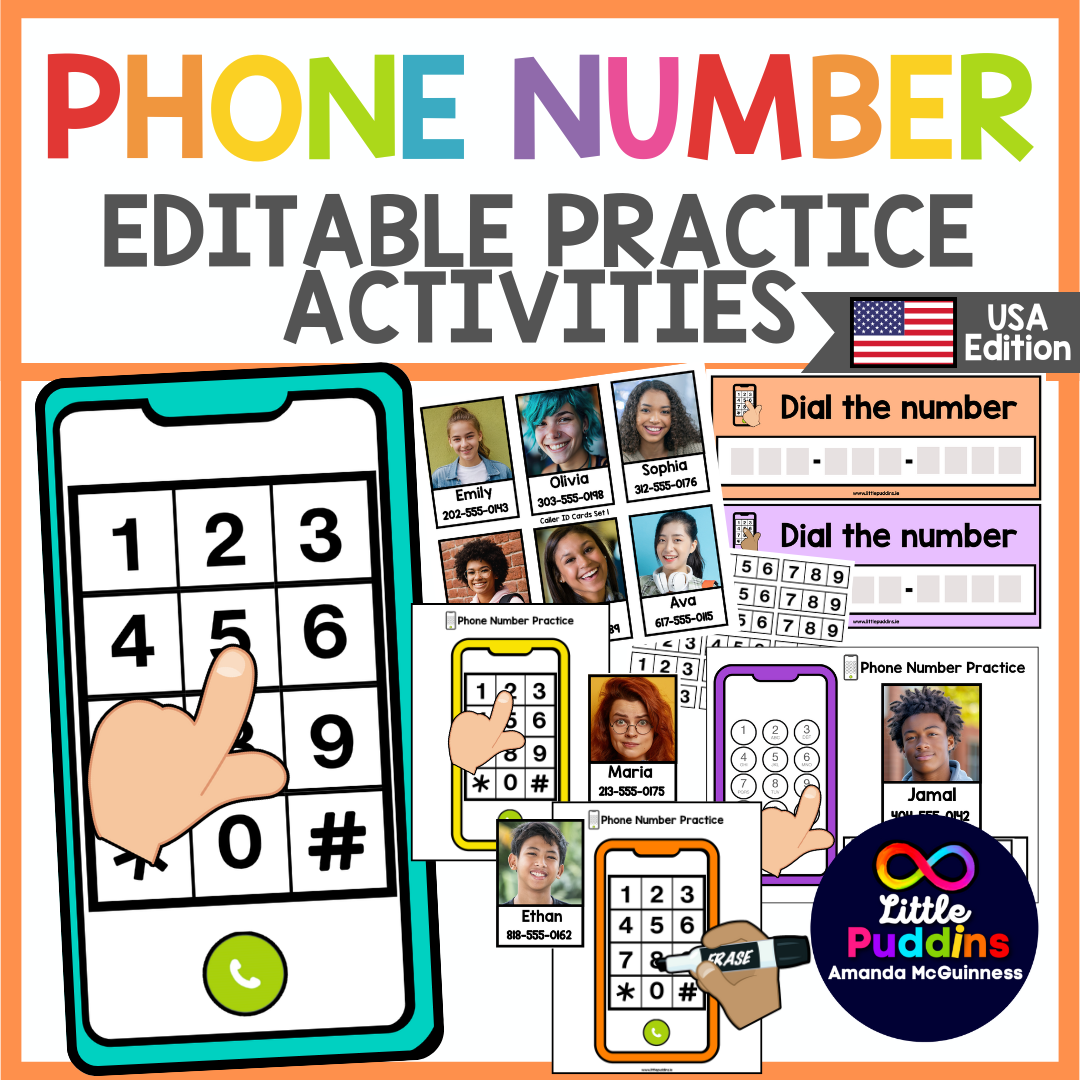 Autism Phone Number Practice Bumper Set for Life Skills Safety American Numbers